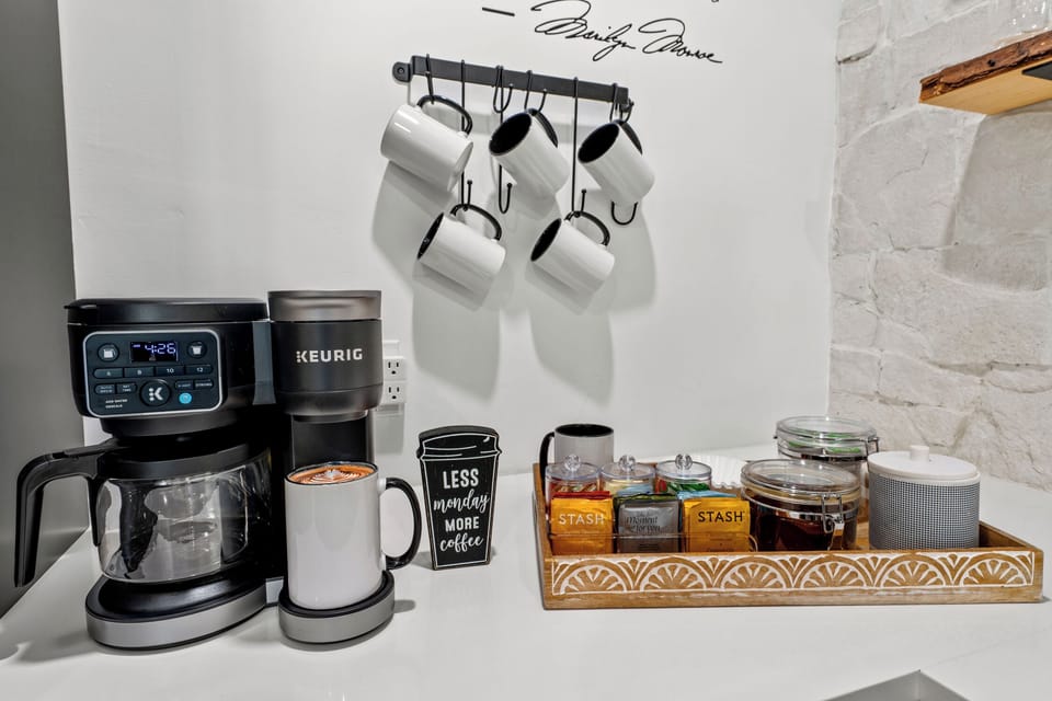 Enjoy fresh coffee from your personal coffee and tea bar each morning.