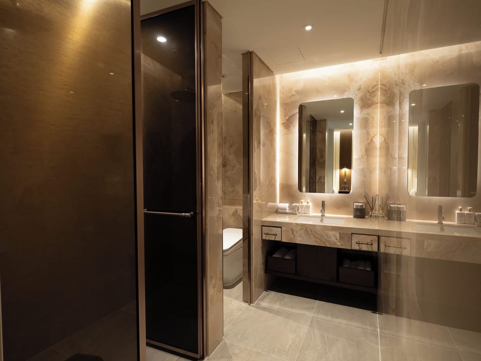Rainfall showerhead, free toiletries, hair dryer, bathrobes