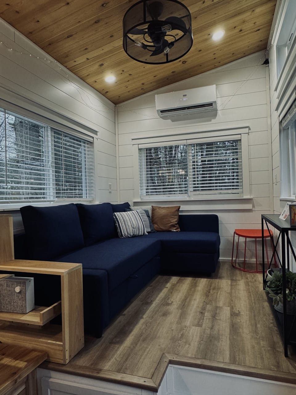 The sofa in the main living area converts to a full-size bed.