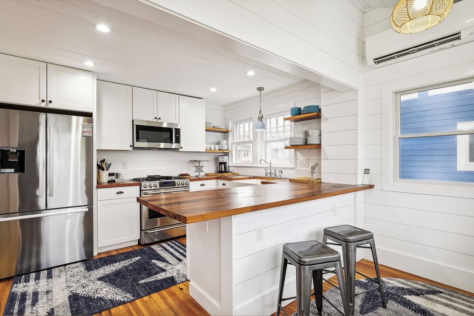 Renovated kitchen with wood countertops and all new appliances