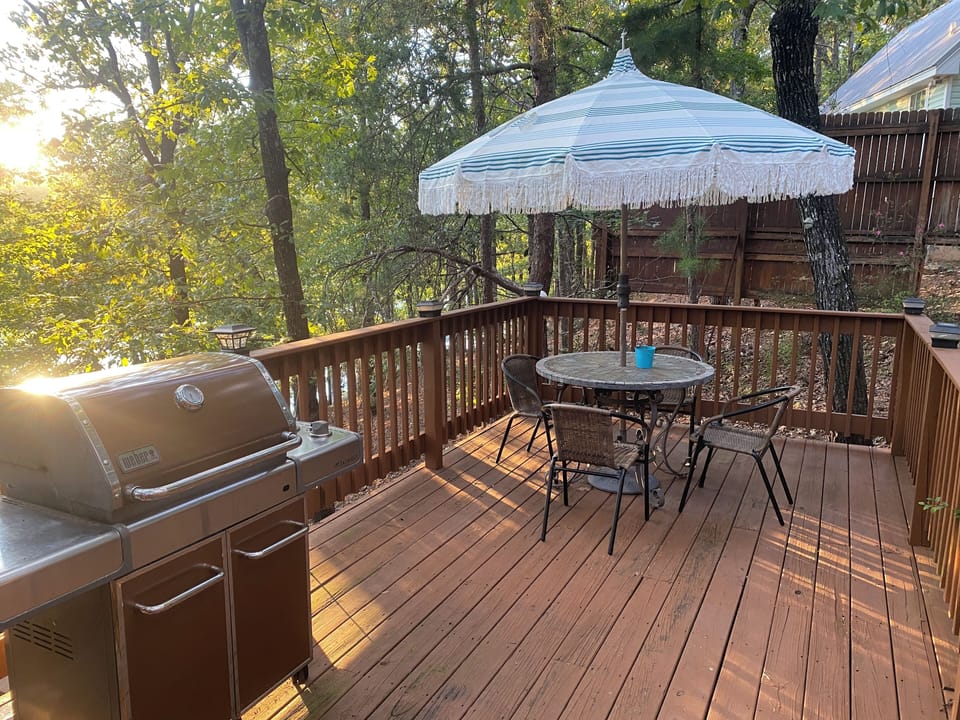 Enjoy your meals alfresco on the deck. Propane bbq