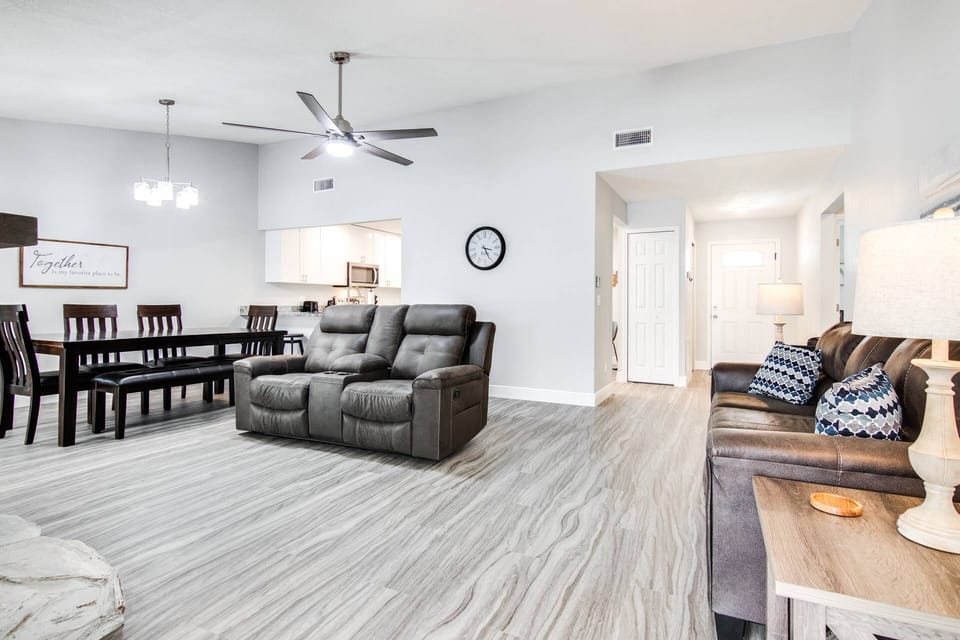 Recliner seating for two to enjoy the 55" Samsung Smart TV above the fireplace!