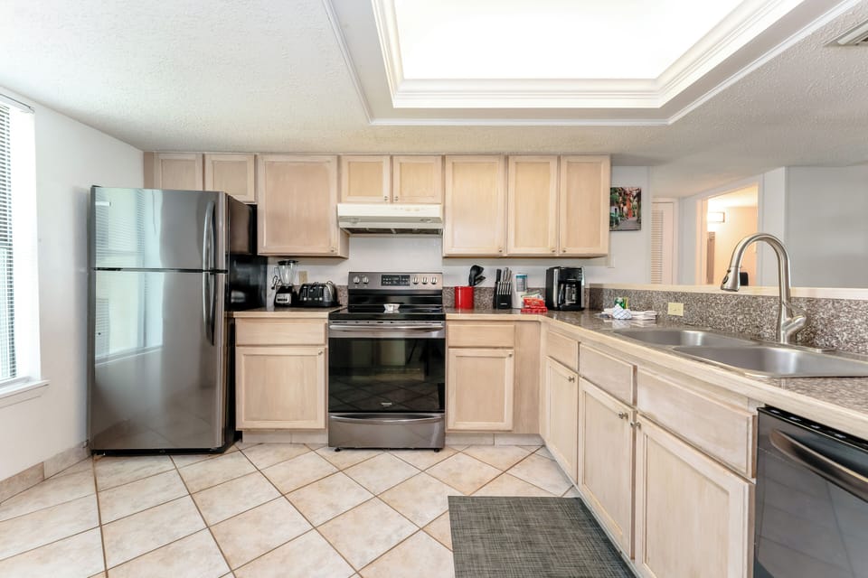 Our kitchen has matching appliances and lots of counter space.