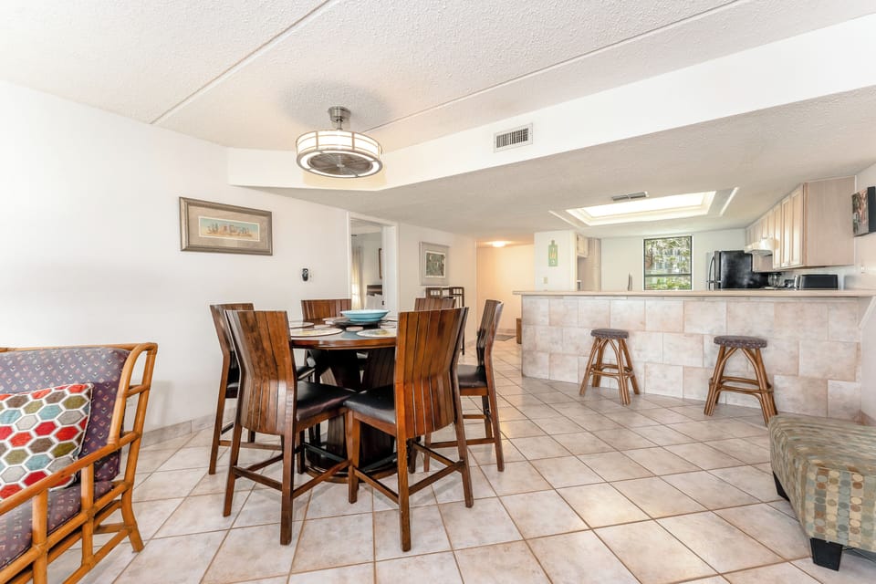 Our dining room is set between the living room and kitchen.
