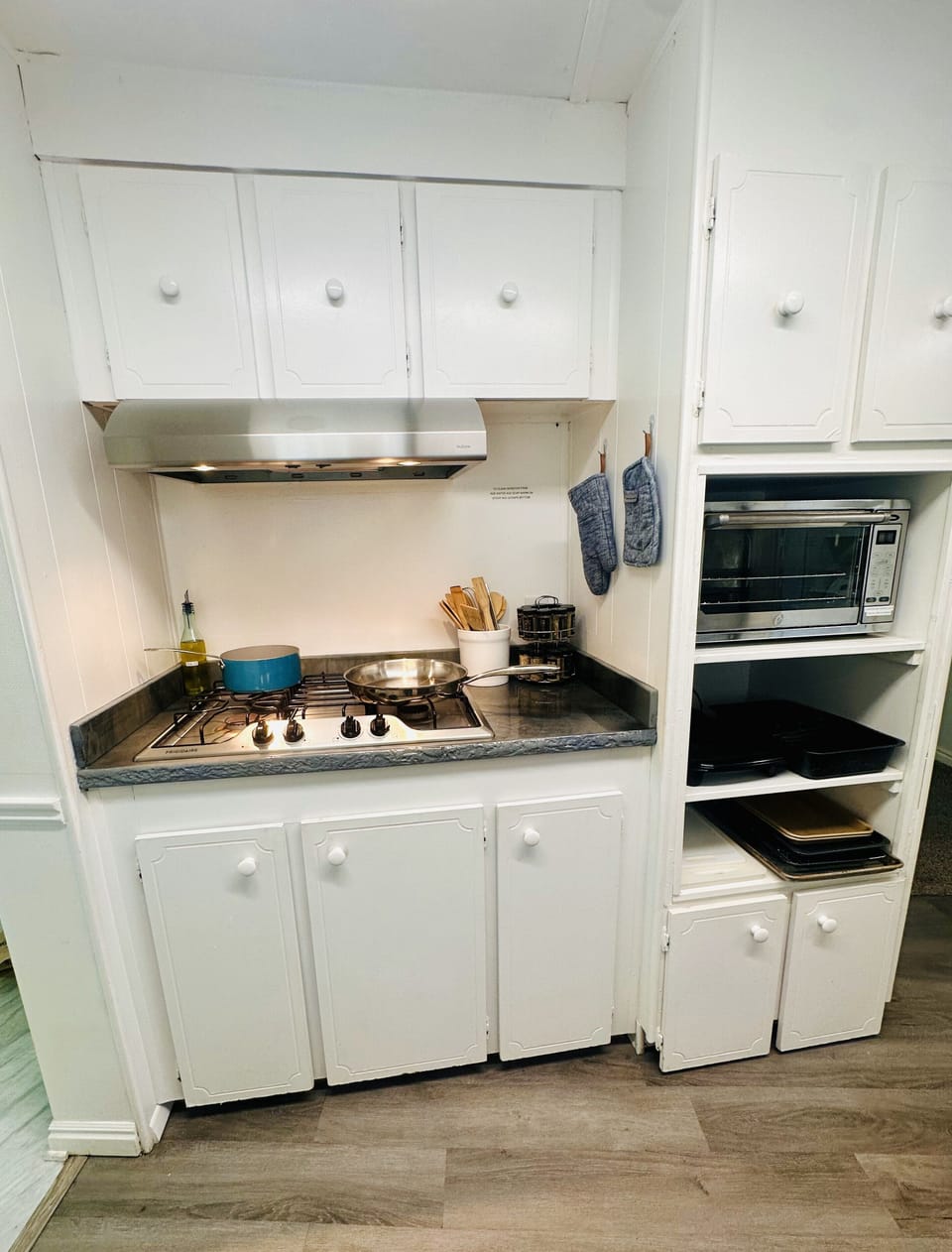 Fully equipped kitchen with spices. 
*note there is no oven in this home. 
