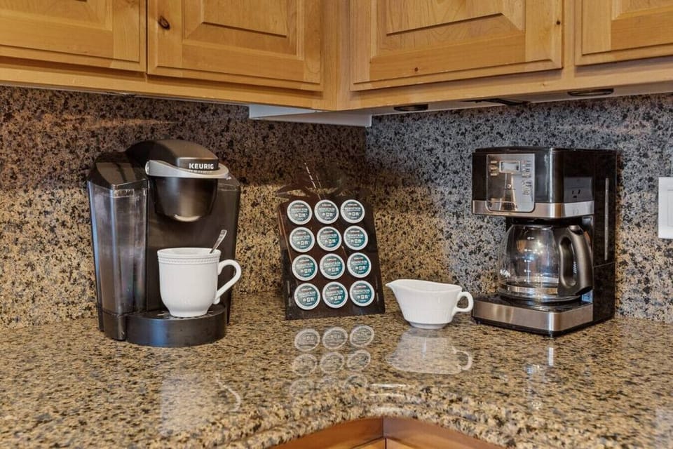 Complimentary Keurig coffee maker and a dripcoffee maker with selection of coffee`s.