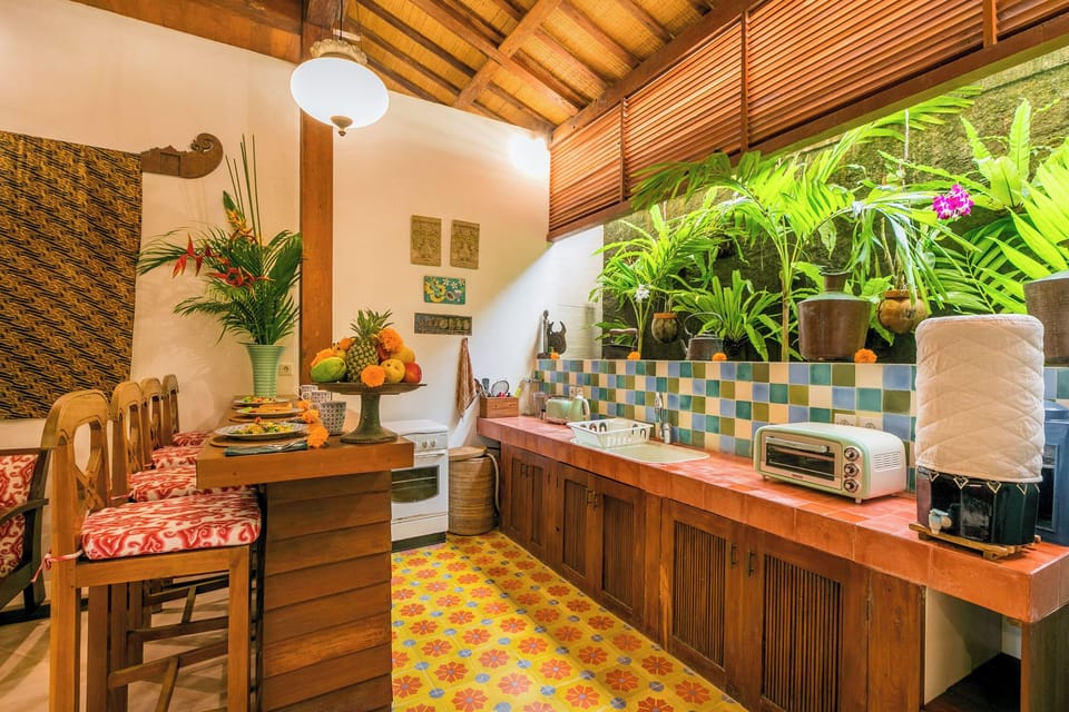 Family Villa, 2 Bedrooms, Garden View, Garden Area | Private kitchen | Full-size fridge, microwave (on request), stovetop, electric kettle