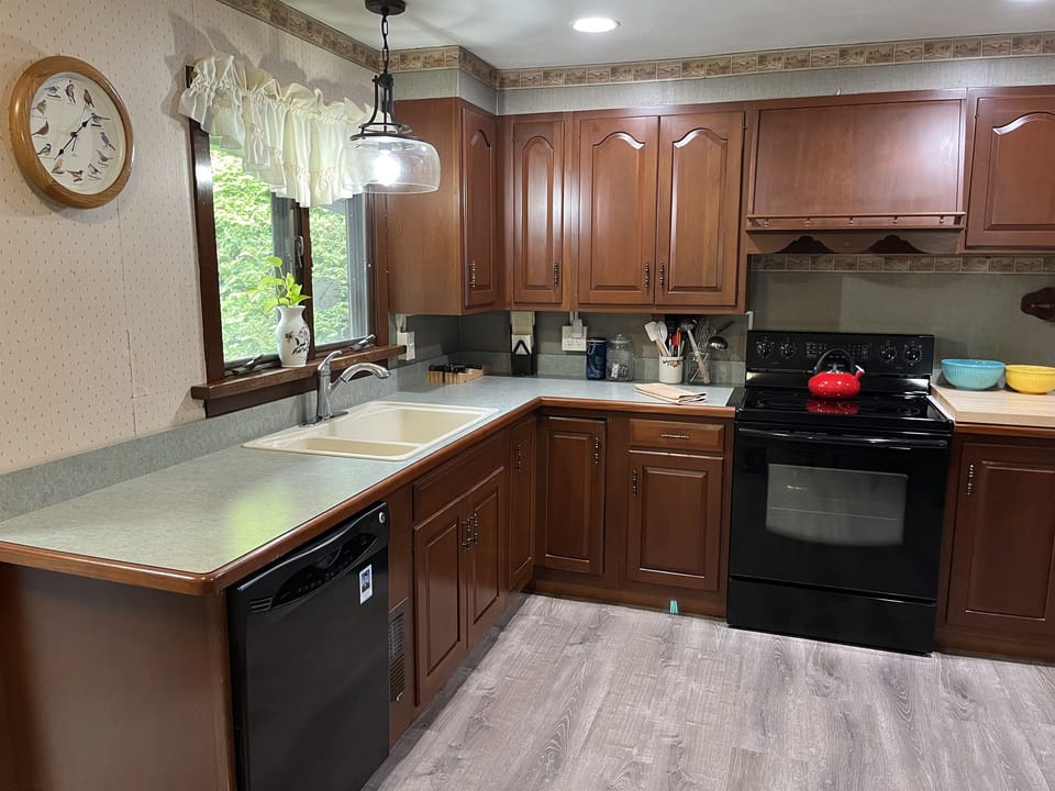 Fully stocked kitchen with plenty of gizmos and gadgets