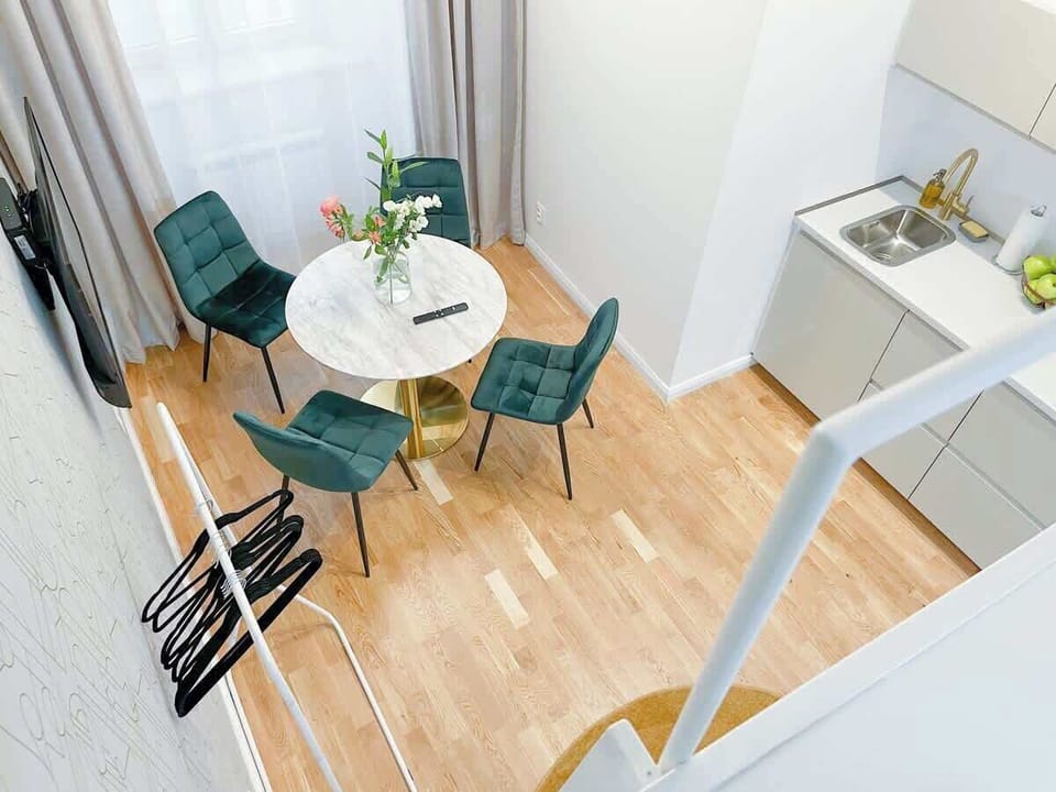 View from the upper floor to dinning area