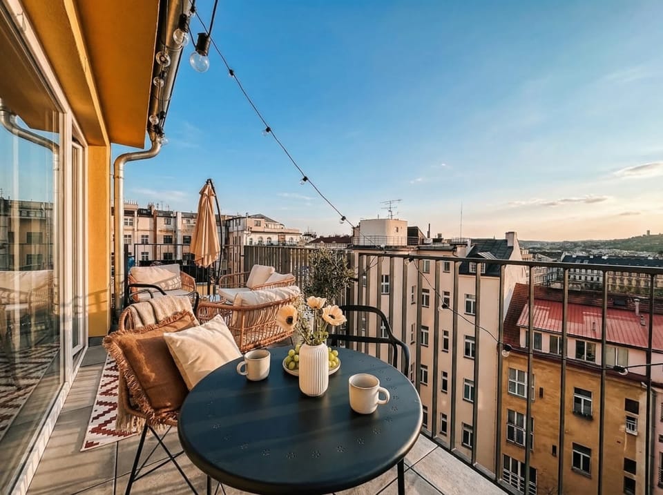 The terrace has also outdoor seating so you can enjoy the view while relaxing