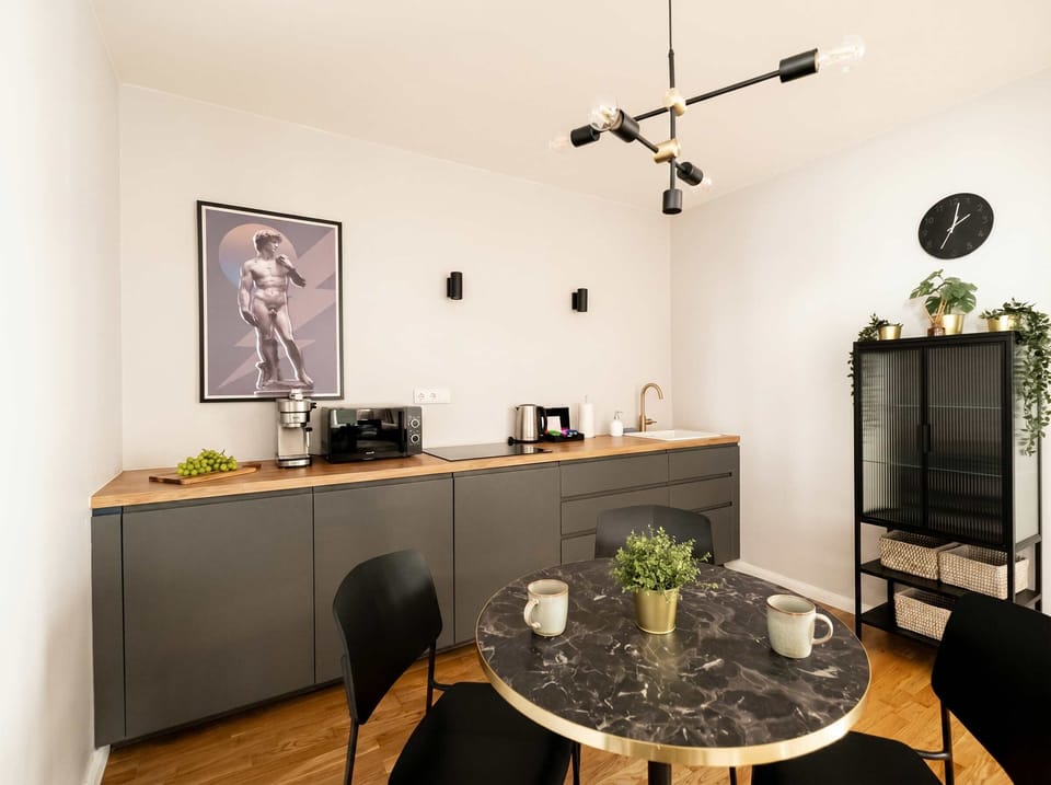 Kitchen is fully equipped with everything you need for basic cooking, please, see the list of amenities