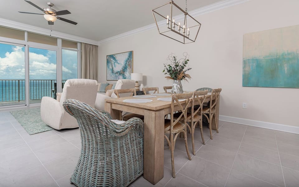 Dine with a family meal or enjoy a fun game night with a beach view from the balcony