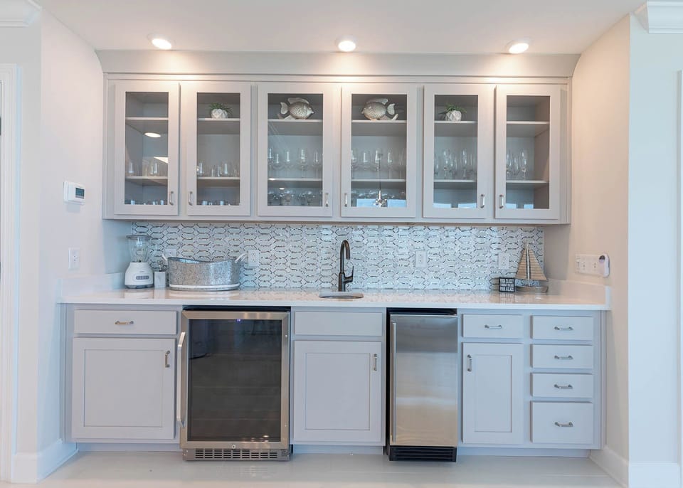 Grab a chilled drink from the fridge or chilled bottle from the wine cooler at the wet bar