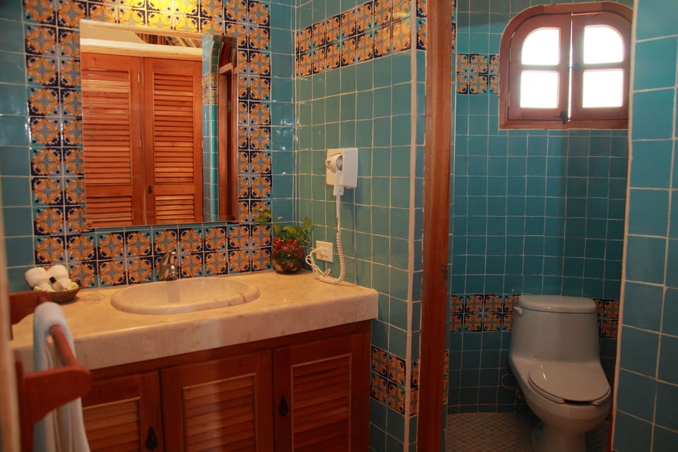 Shower, free toiletries, hair dryer, towels
