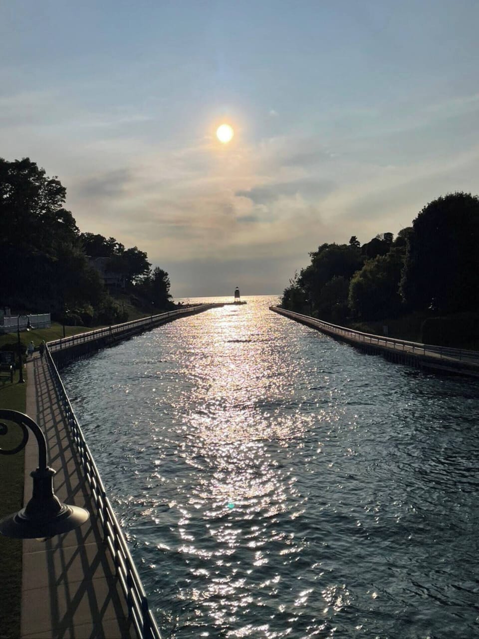 Pine river channel to lake Michigan, condos over look this