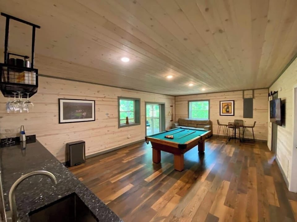 Pool table and game table on lower level