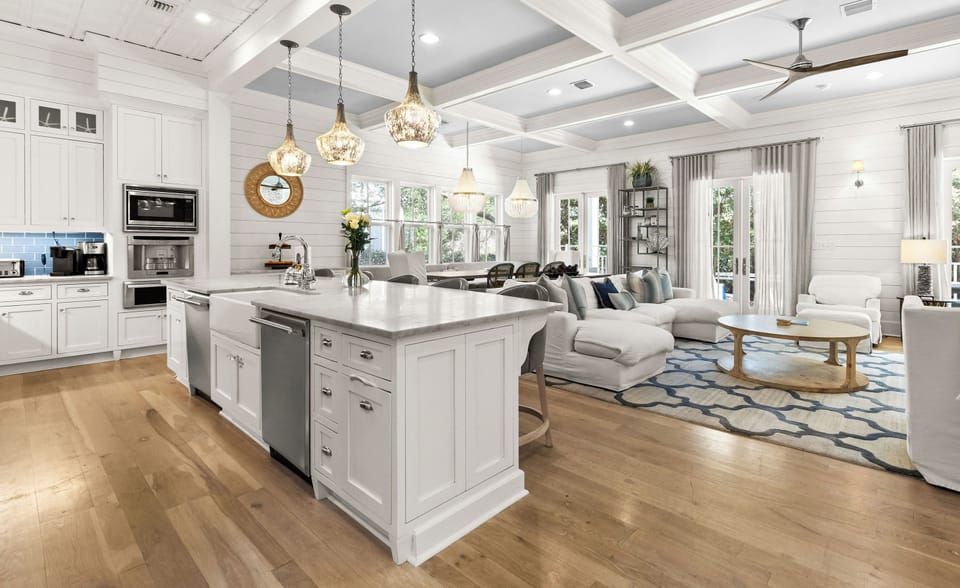 The open-concept floor plan keeps everyone connected