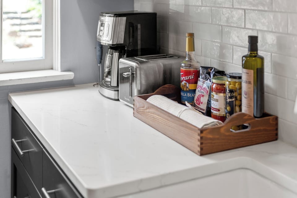 Quartz Countertops and yup, Coffee! 