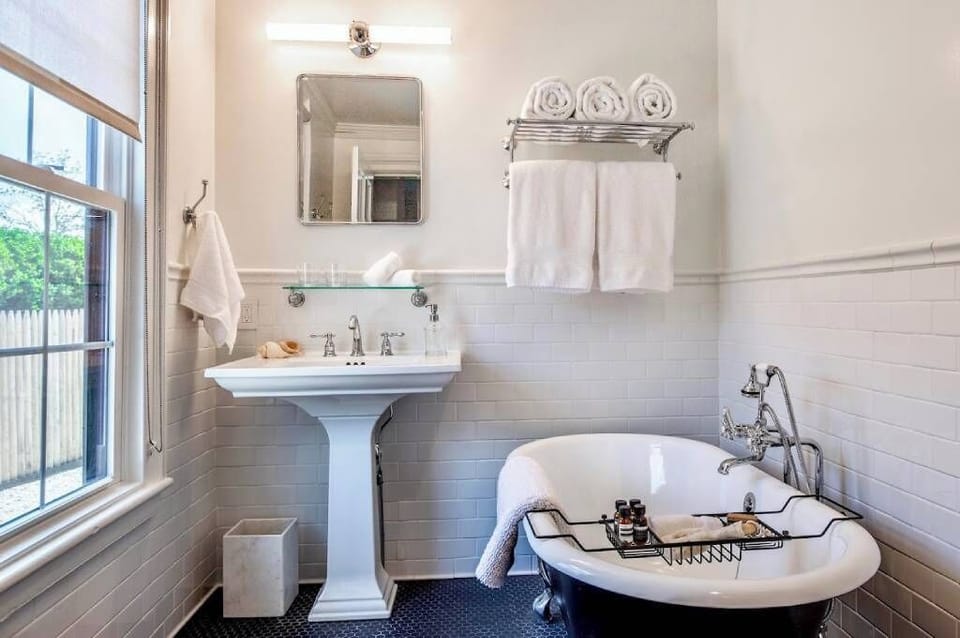 The bathroom with soaking tub