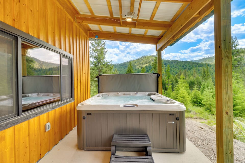 Patio | Private Hot Tub | Mountain Views