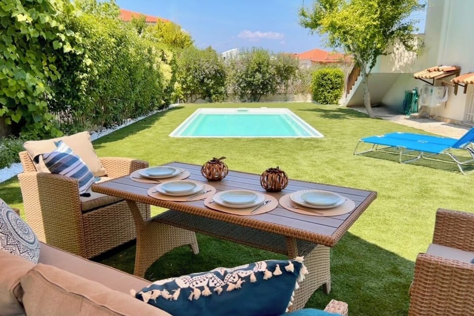 Family and friends, gather by the pool.