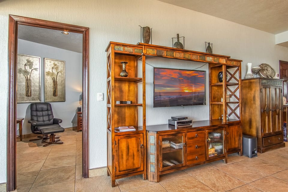 The entertainment center in the living room