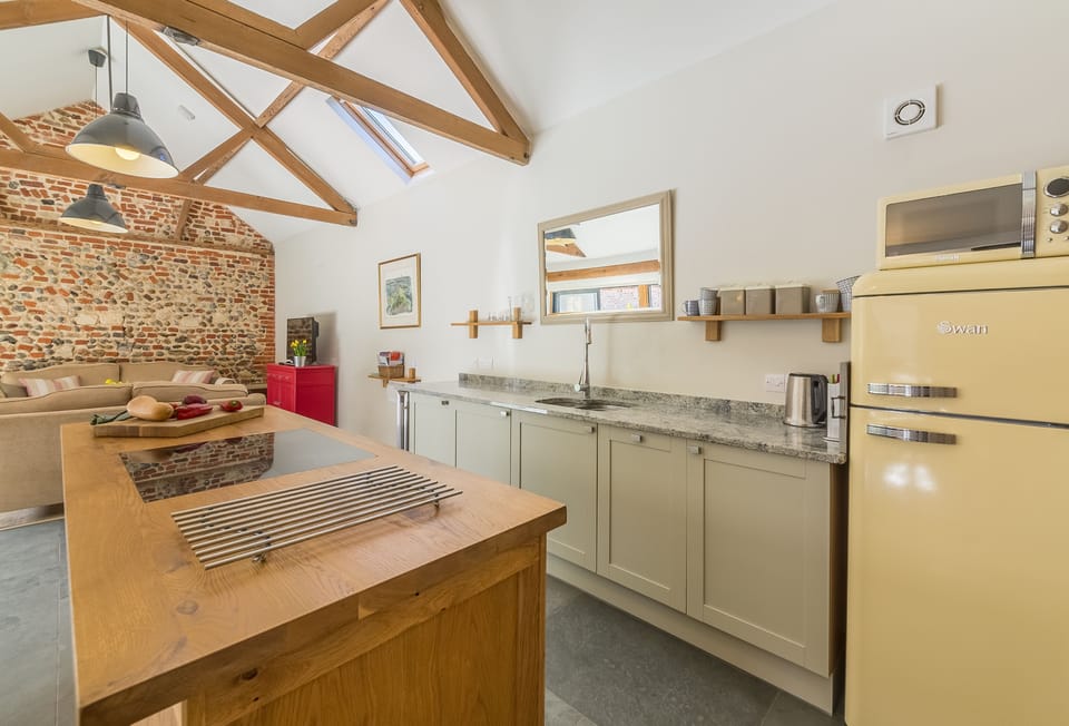The well-equipped kitchen area