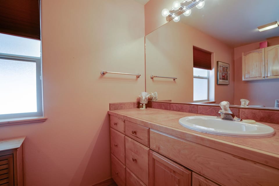 Primary bathroom with long vanity