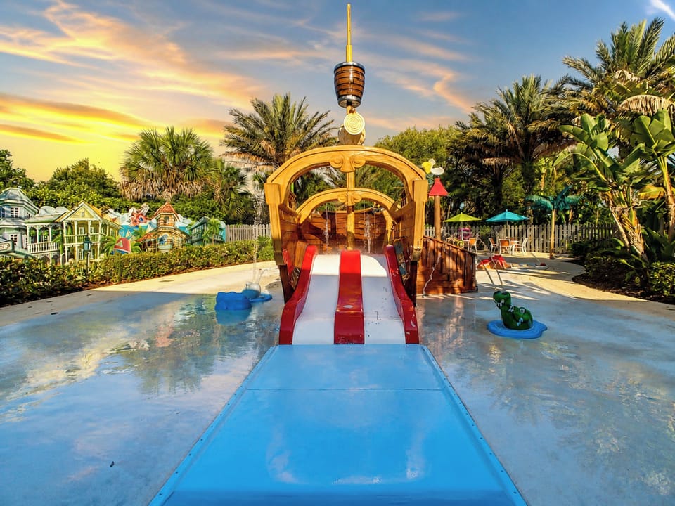 Resort Splash Pad with Pirate Ship Water Slide