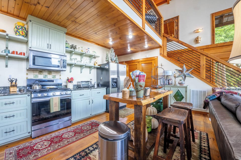 The kitchen is well-equipped for your cooking and dining needs.