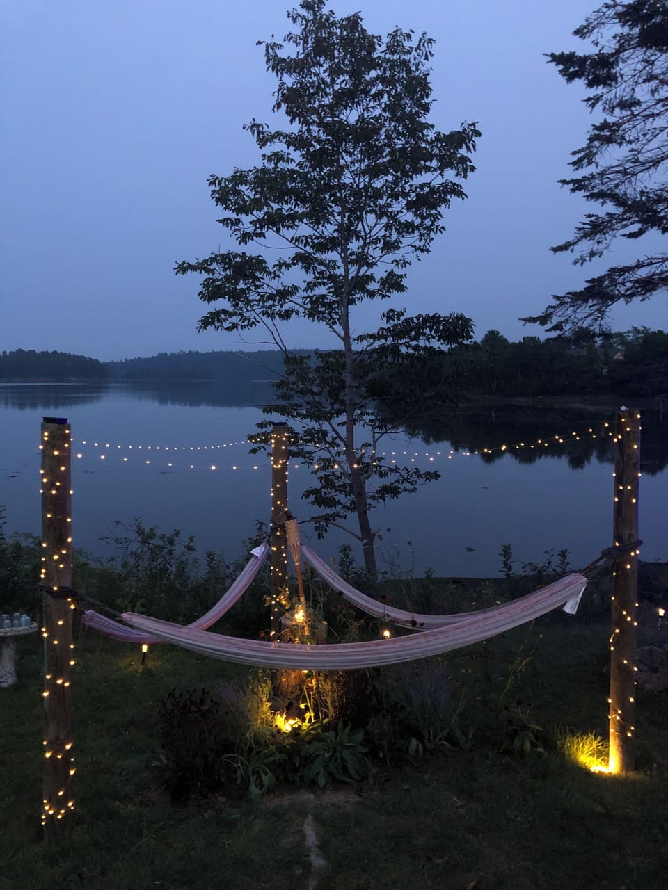 At night feel the breeze & chill in these trio of hammocks with fairy lights 
