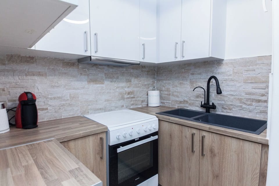 Apartment | Private kitchen | Full-size fridge, oven, electric kettle, toaster