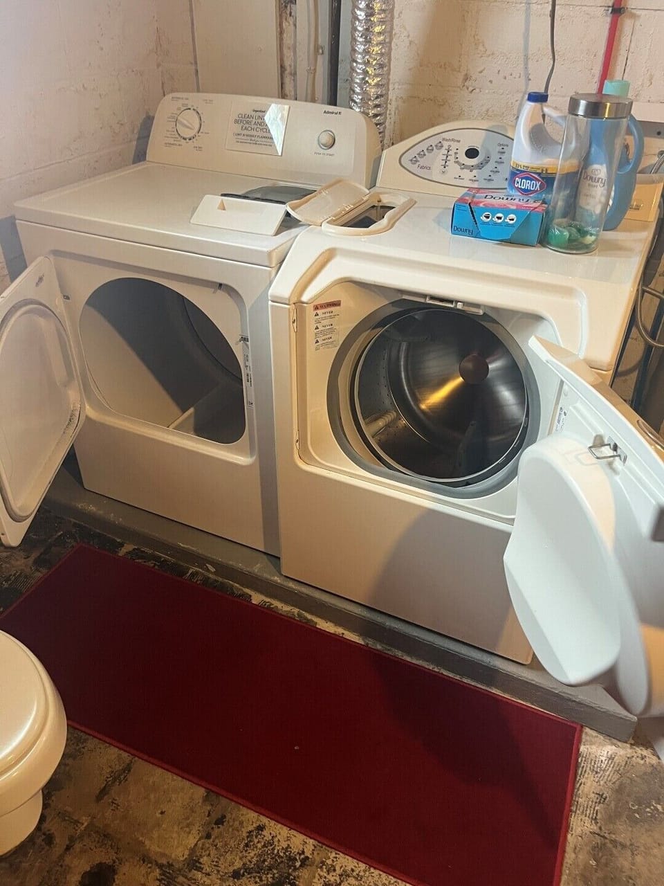 Basement laundry washer & dryer, drying rack