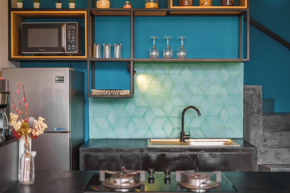 Luxury Villa | Private kitchen | Fridge, microwave, stovetop, toaster