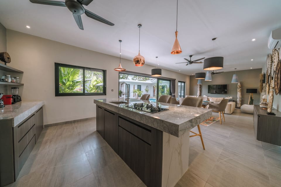 Luxury Villa | Private kitchen | Fridge, microwave, oven, stovetop