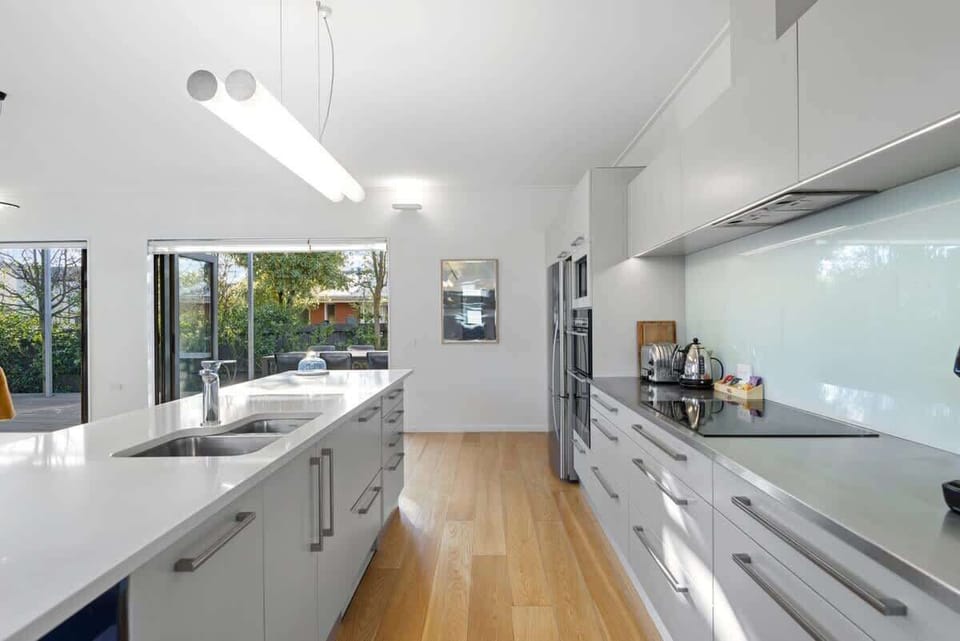 Modern galley kitchen with everything you need to cook.