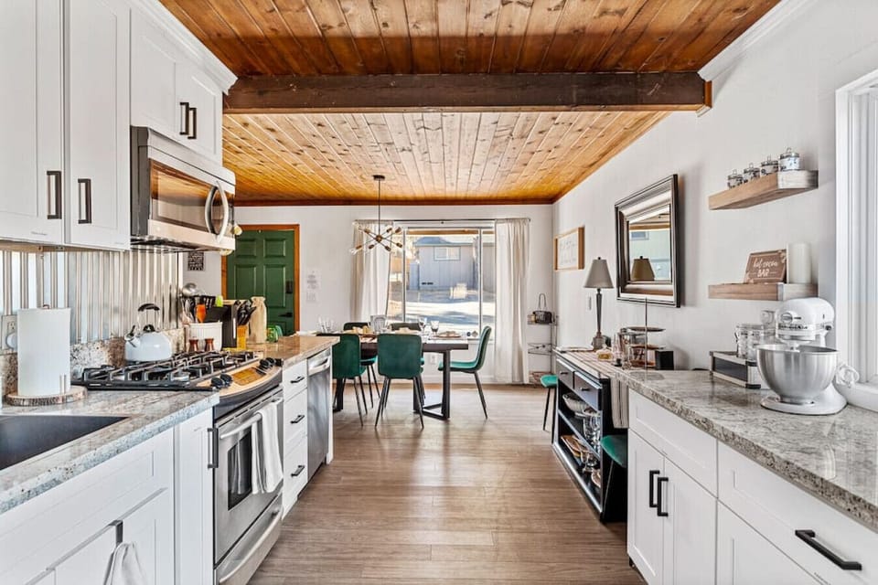 Spacious kitchen looking into the dining room