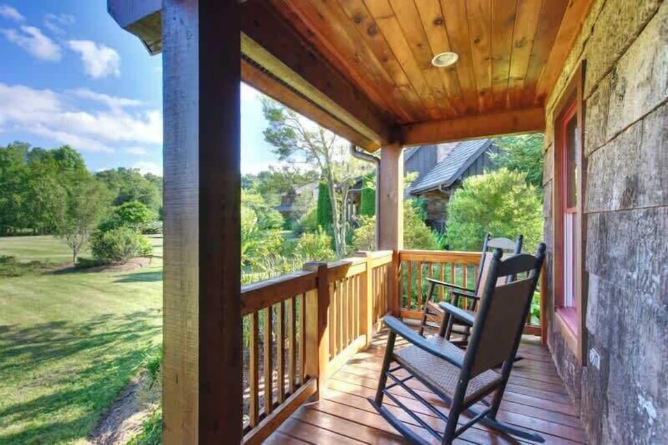 The side deck has rocking chairs for relaxing