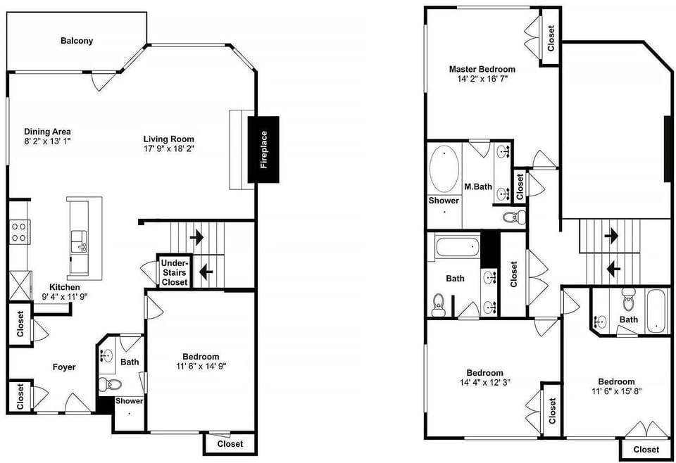 Detailed floor plans showing both levels of your vacation rental with room dimensions and layout.