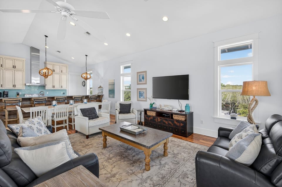 Just B Grayton - Santa Rosa Beach - Living Room, Dining Room & Kitchen