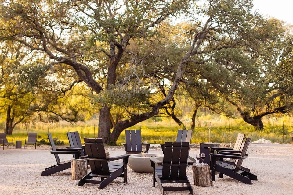 Unwind at sunset around the fire pit beneath Texas Hill Country skies.