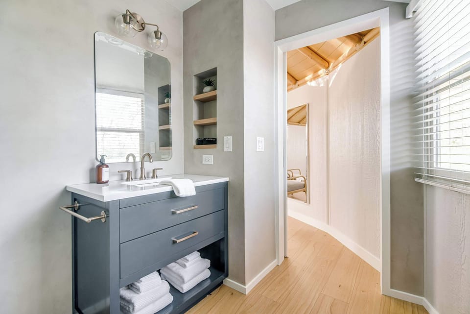 Spacious vanity with plush towels
