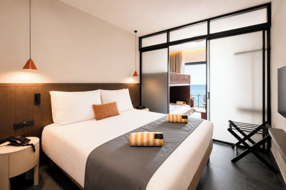 Family Room with bunk beds and sliding door Sea View | Premium bedding, minibar, in-room safe, desk