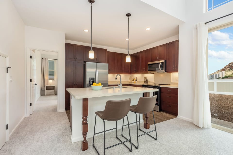 Kitchen and Island Bar Top with 2 Stools