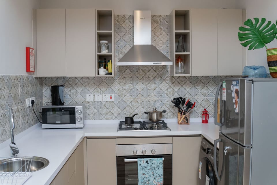 Fridge, microwave, oven, electric kettle