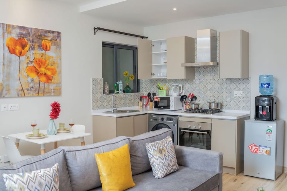 Fridge, microwave, oven, electric kettle