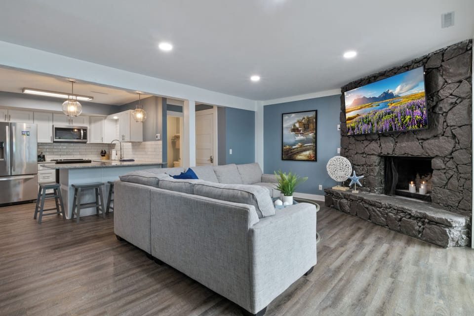 TV for entertainment and fireplace for warmer nights.