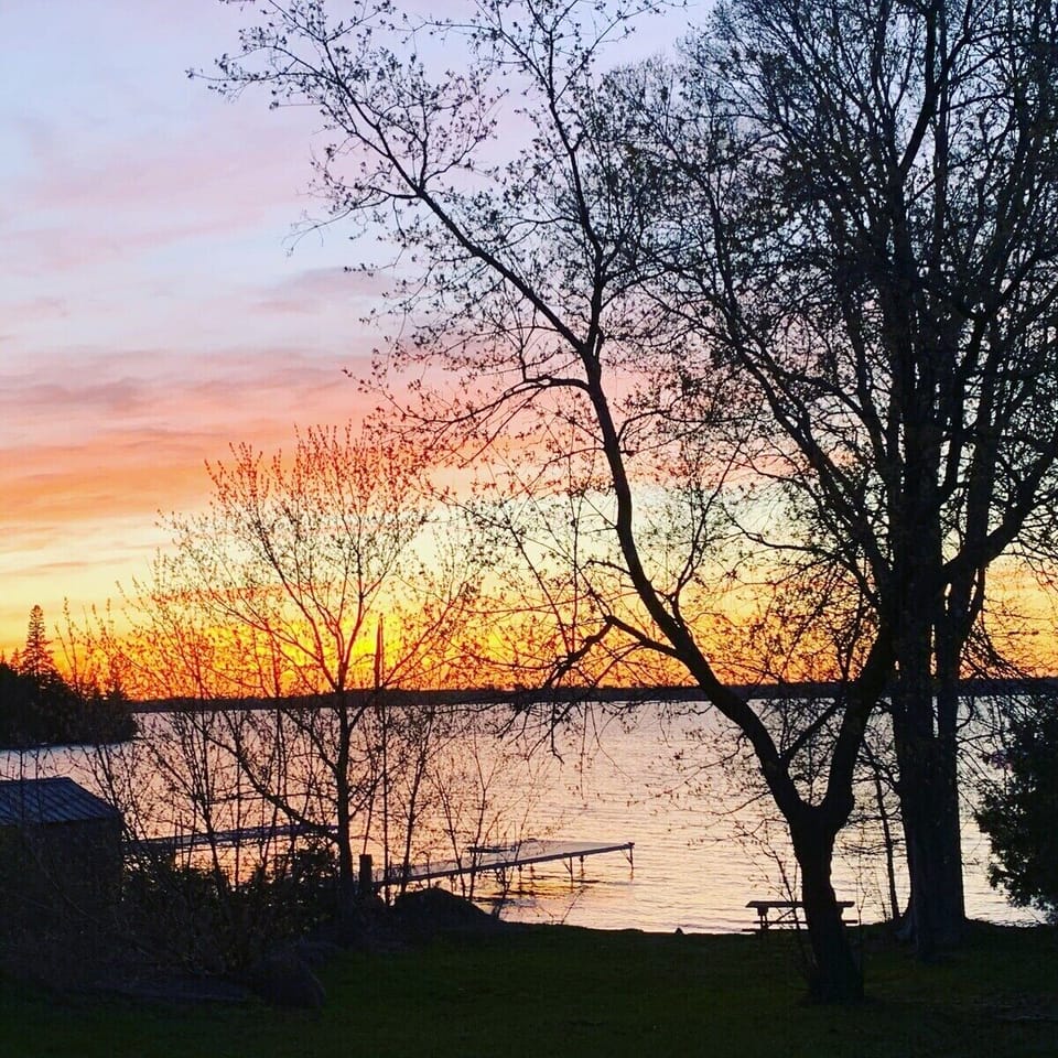 Public beach directly across the cottage road. 300ft front door to water.
Some of the nicest sunsets in all the Kawartha’s. 