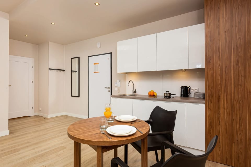 Kitchenette with dining table. 
