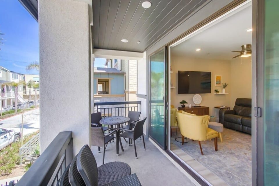 Bistro set and double sliding doors